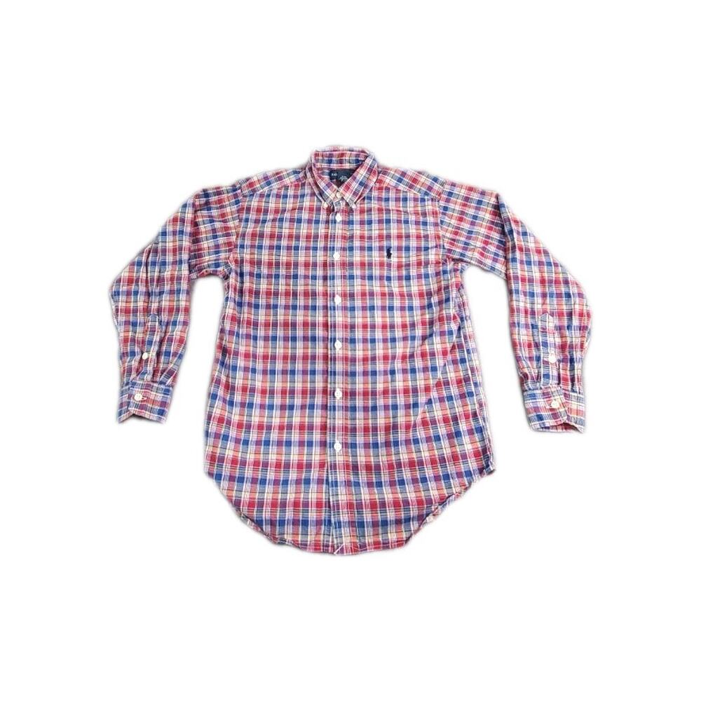 Ralph Lauren Boys Sz M 10-12 Red Plaid Button Down Shirt Long Sleeve Cotton C24